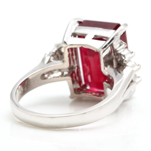 13.60 Ct Red Ruby & Diamond 14KW Gold Ring - Picture 4 of 8